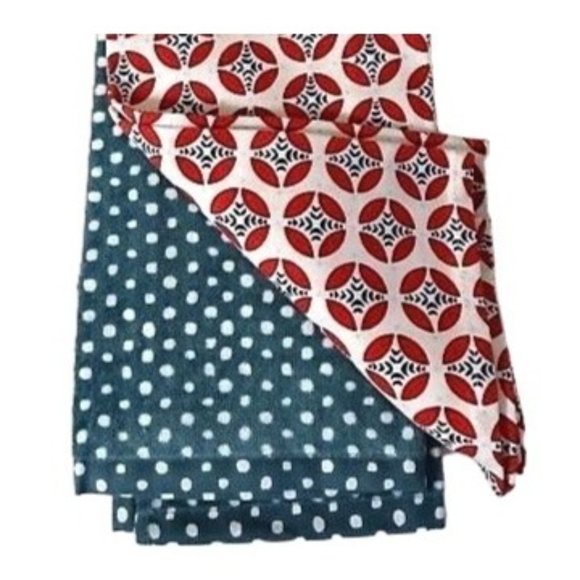 Pioneer Woman Mod Geo Kitchen Towels 2-Piece Geometric Retro Dot Red Teal White - Picture 3 of 3